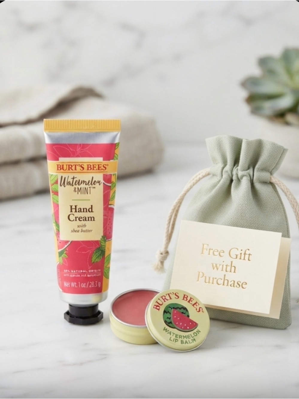 Burt's Bees Watermelon & Mint Hand Cream (Pink) with Free Lip Balm